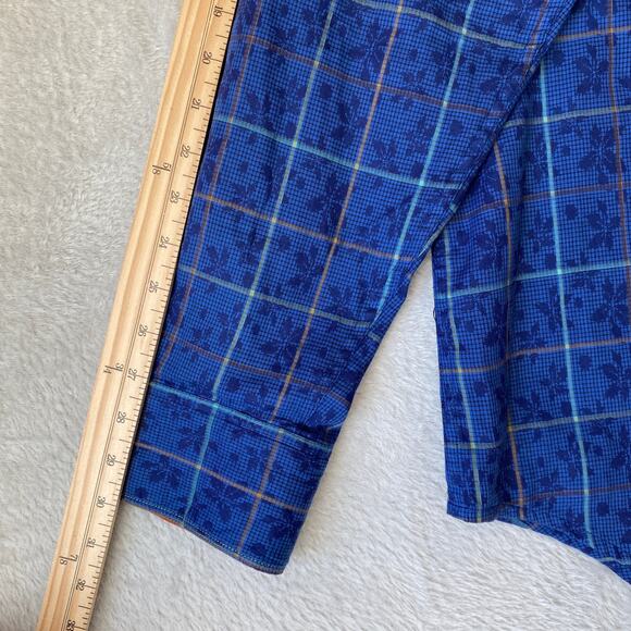 Robert Graham Windowpane Plaid Flip Cuffs Shirt Men XLT Blue Floral Button Up - Picture 10 of 11